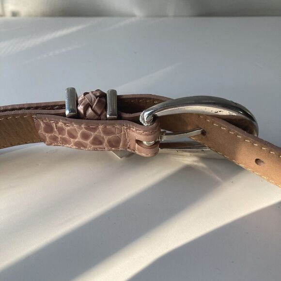 NEW Brighton Women’s Pink Croc Leather Belt ML 32 Sparkling Heart B10482 VTG - Picture 5 of 16